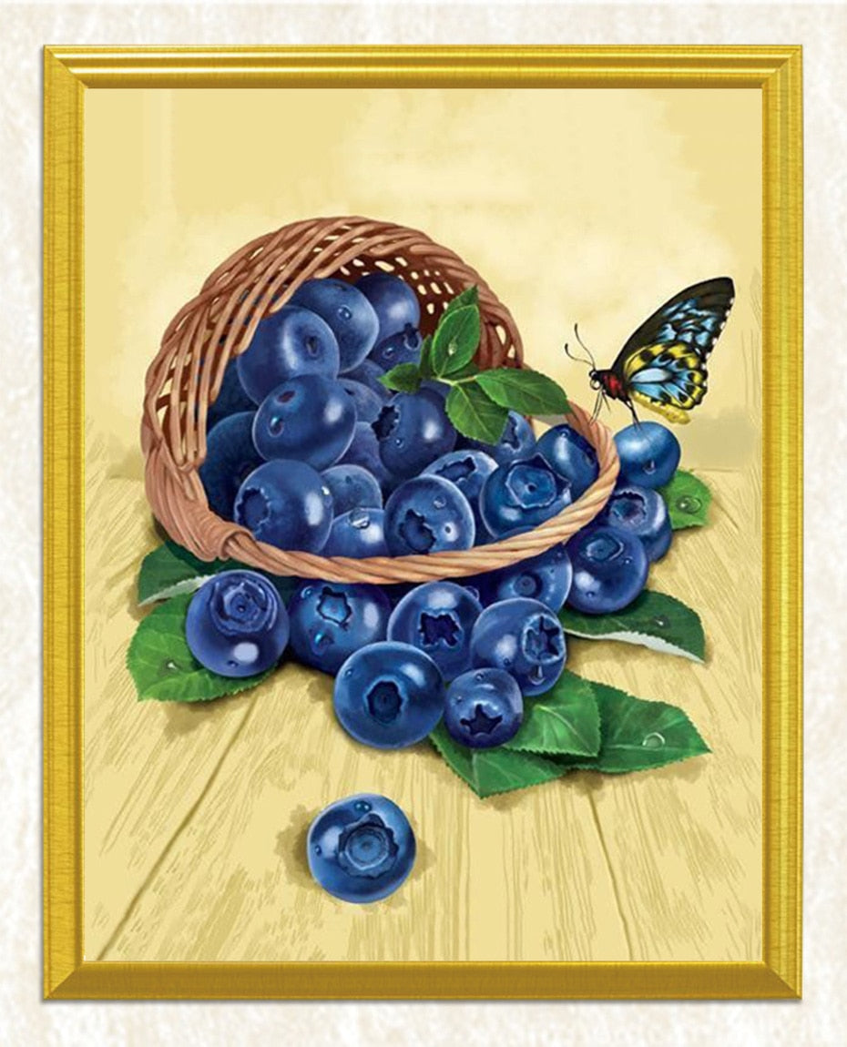 Basket of Blueberries & Butterfly