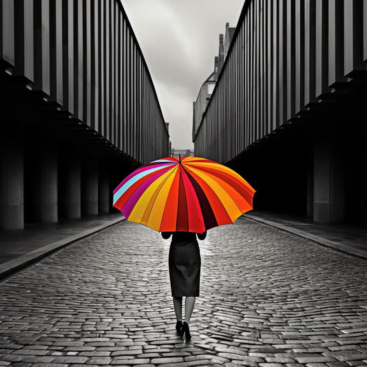 A Girl with Colorful Umbrella walking on a street Paint with Diamond