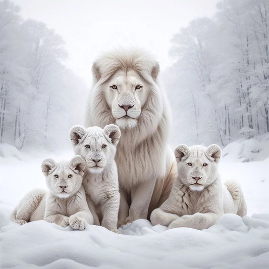 Albino Lion and Cubs 