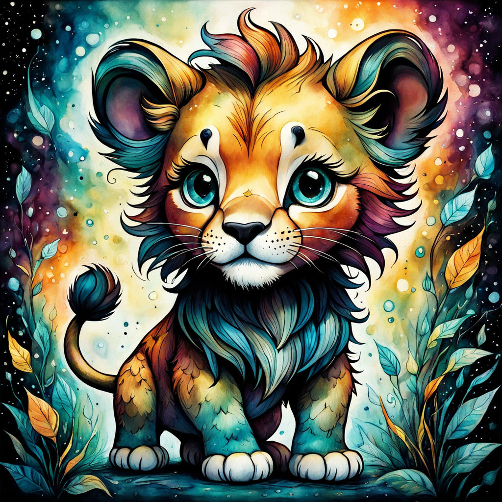 Baby Lion in Vibrant Hues