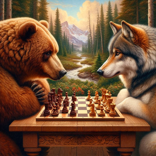 Bear & Wolf Playing Chess