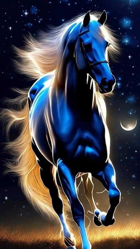 Beautiful Blue Horse With A Long Silky Tail