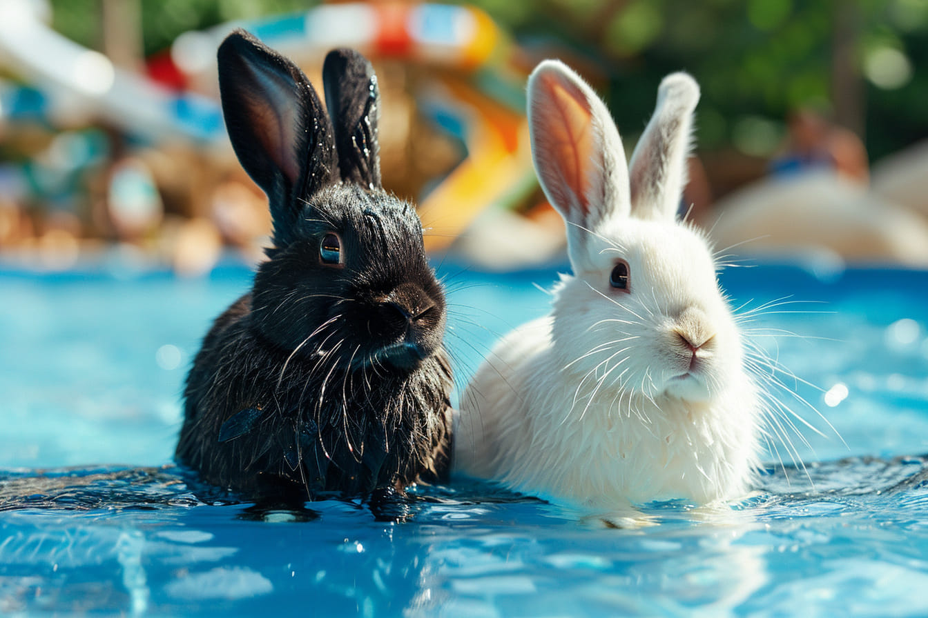 Black & White Rabbit in Blue Waters
