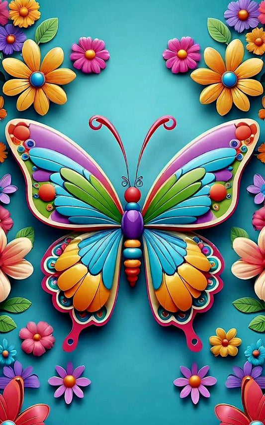 Brightly Colored Butterfly & flowers