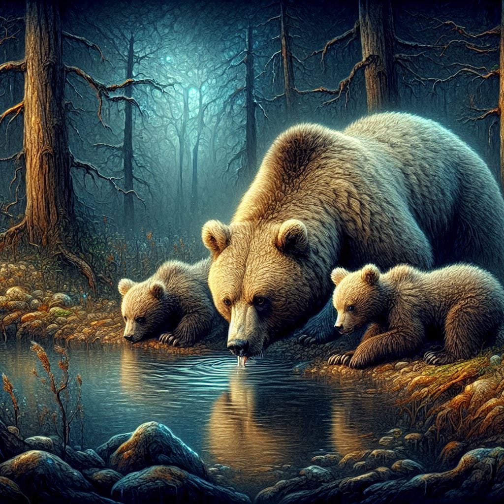 Brown Cute Bear with Cubs