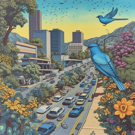 Bustling City with Blooms and Birds Diamond Painting