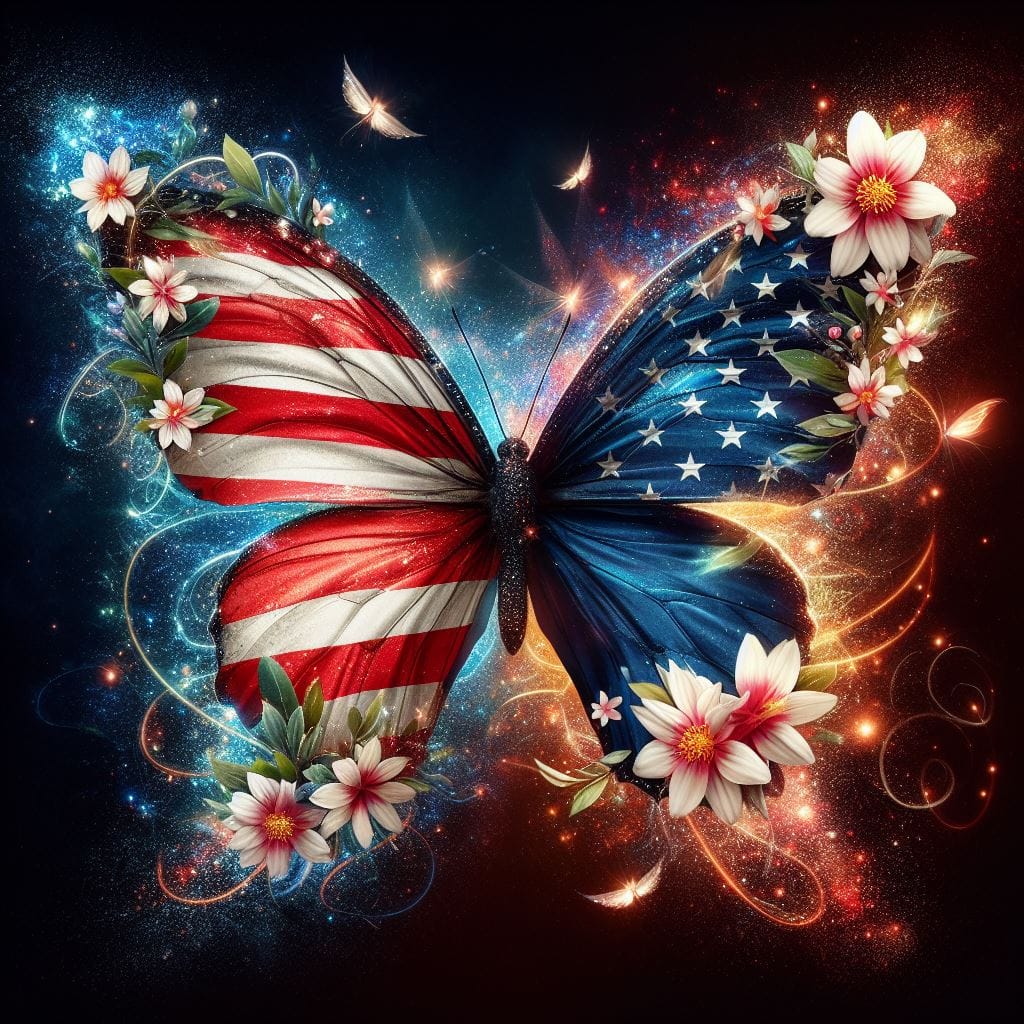 Butterfly Reflecting the American Flag