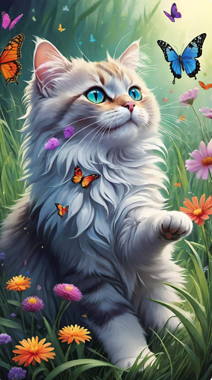 Cat With Butterflies 