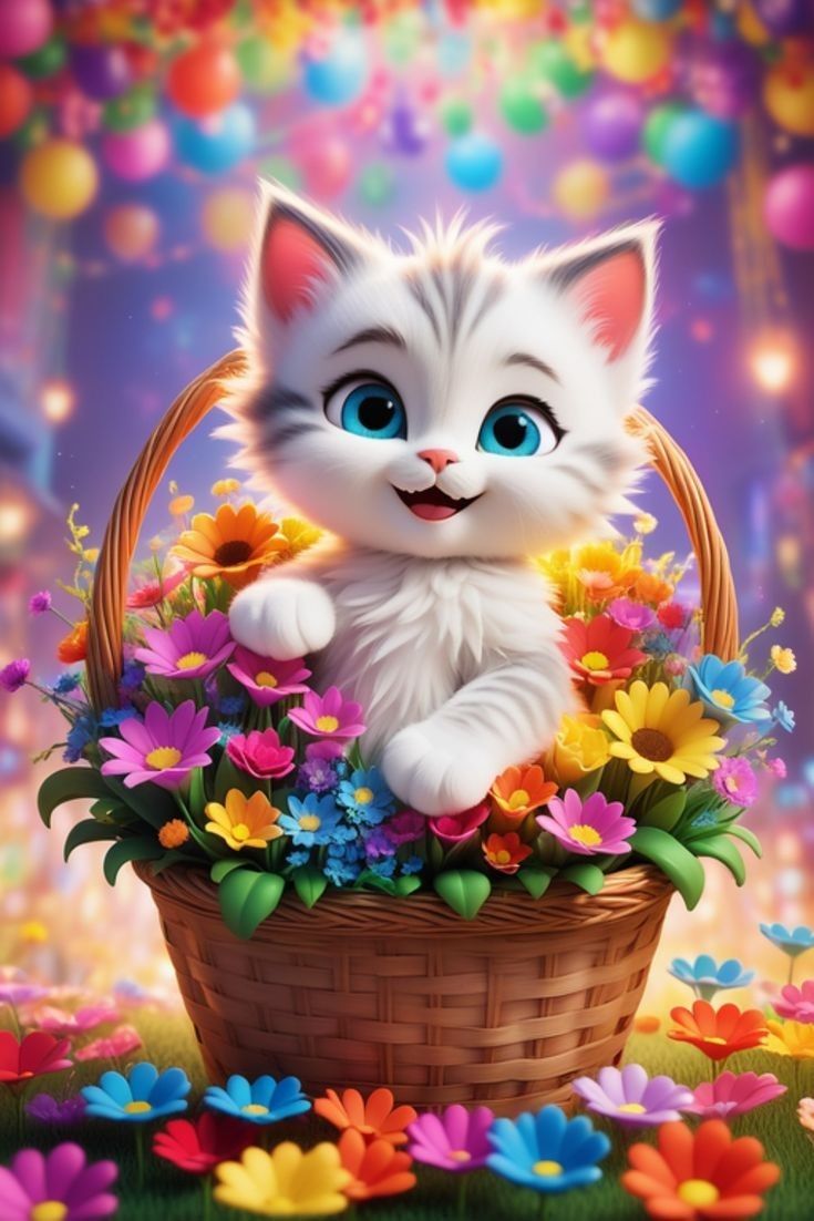 Cat With Vibrant Flowers - Painting Kit