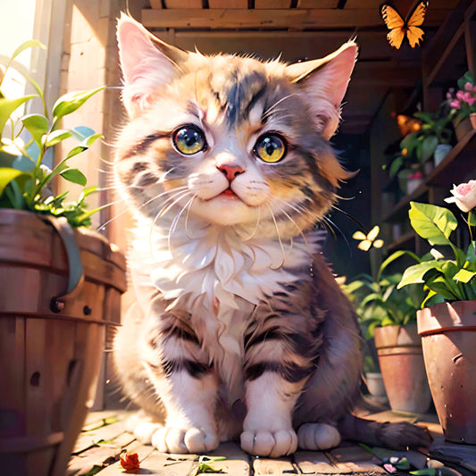 Cat among leafy plants diamond painting kit by All Diamond Painting