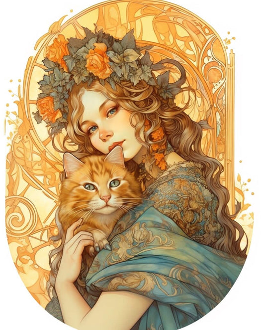 Girl with cat painting by Diamond