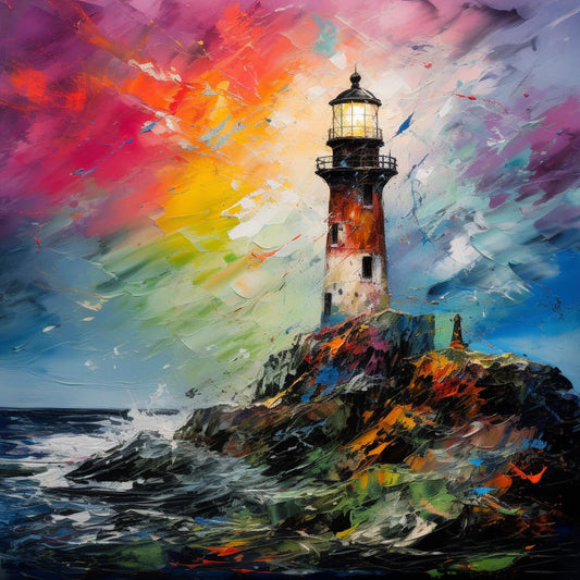 Colorful Light House Painting by Diamond
