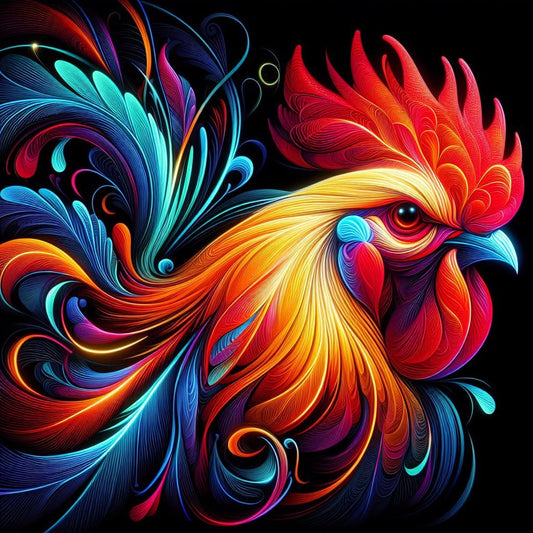 Colorful Rooster on Black Background 