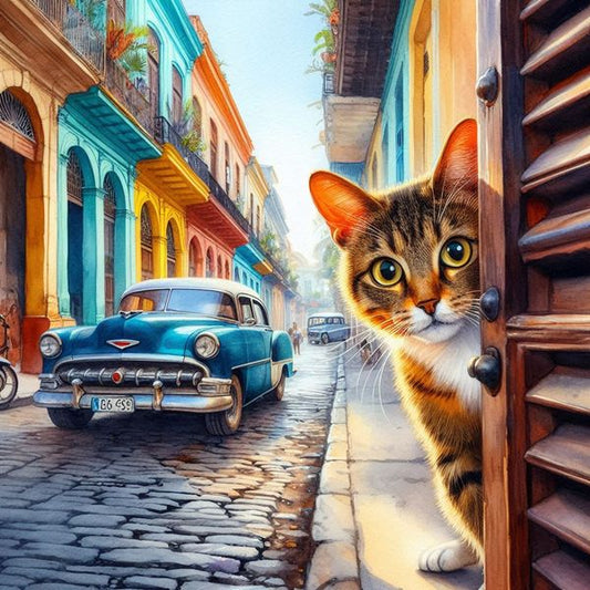 Cuba Cat Peeking Out of Door