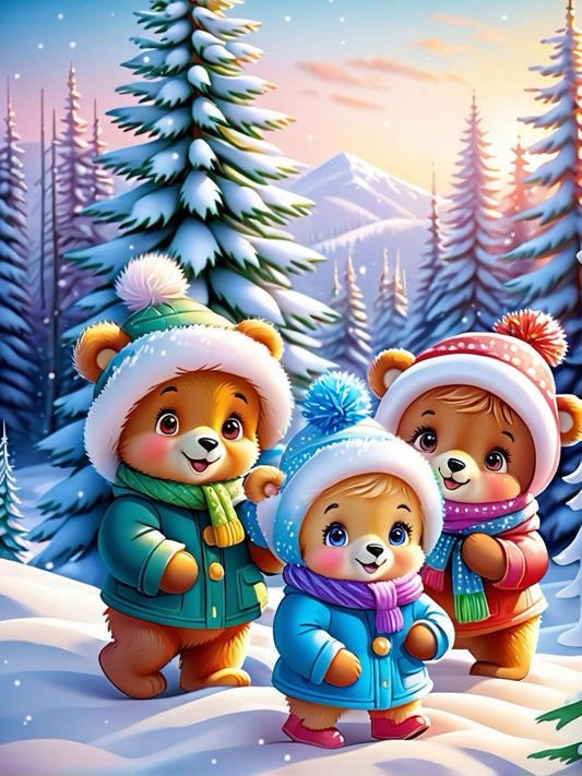 Cute Bears' Playtime in the Snow