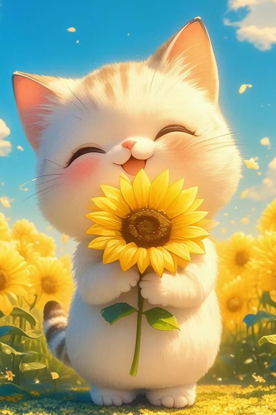 Cute Cat Posing with a Sunflower 