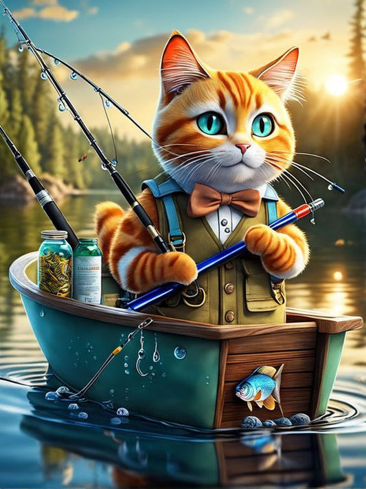 Cute Cat Trying Catch a Big Fish