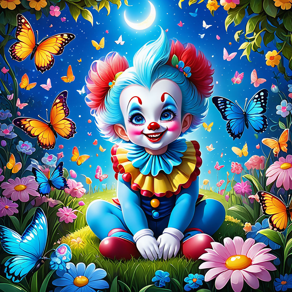 Cute Clown in Colorful Garden