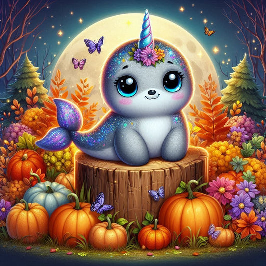 Cute Dolphin with Pumpkins