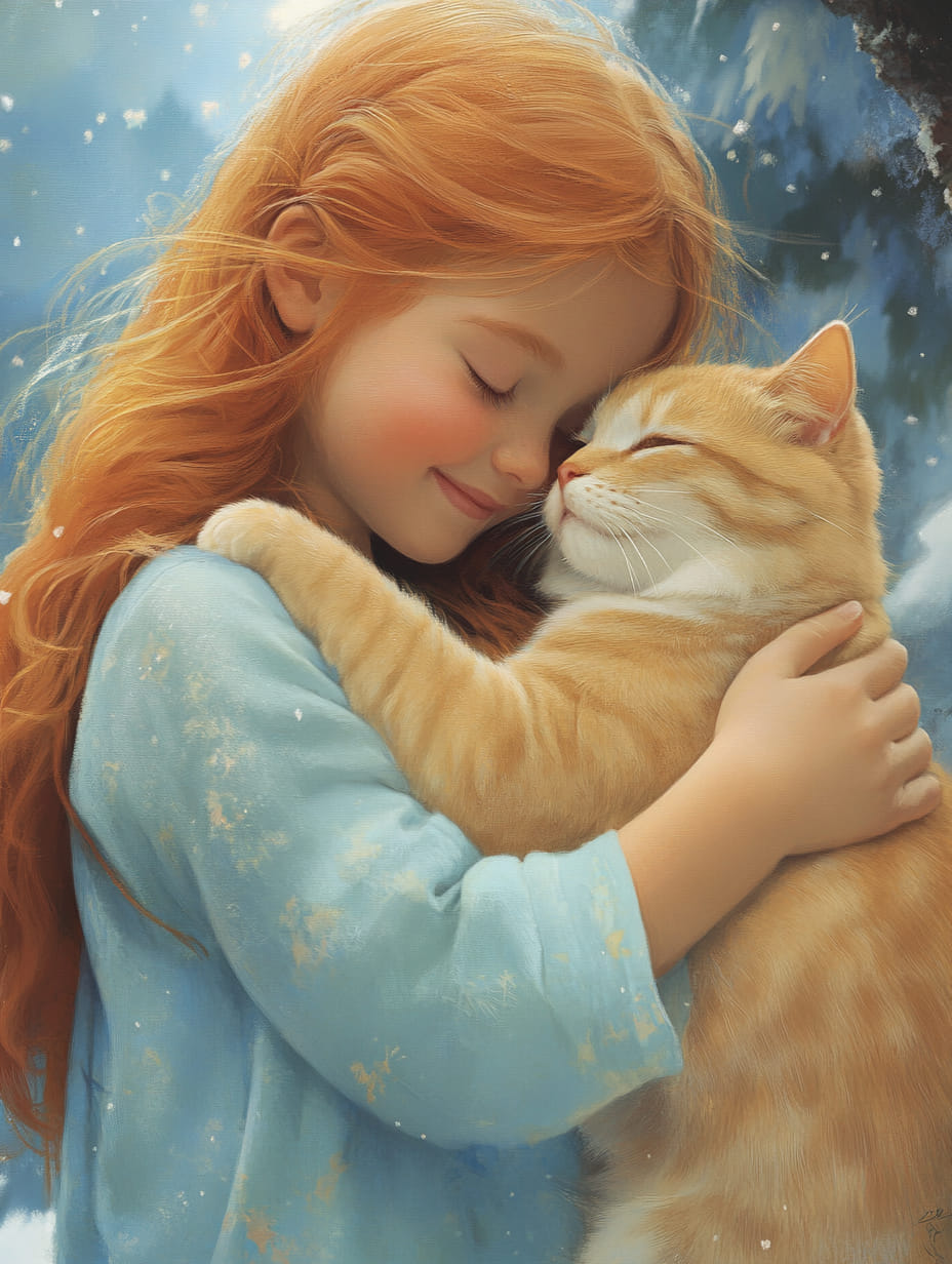 Cute Girl is Hugging a Cat