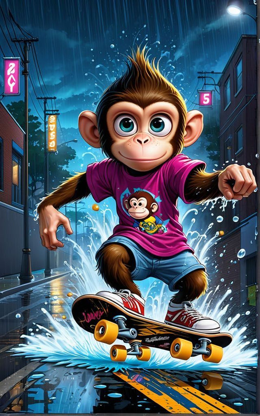 Cute Little Monkey Riding a Skateboard 