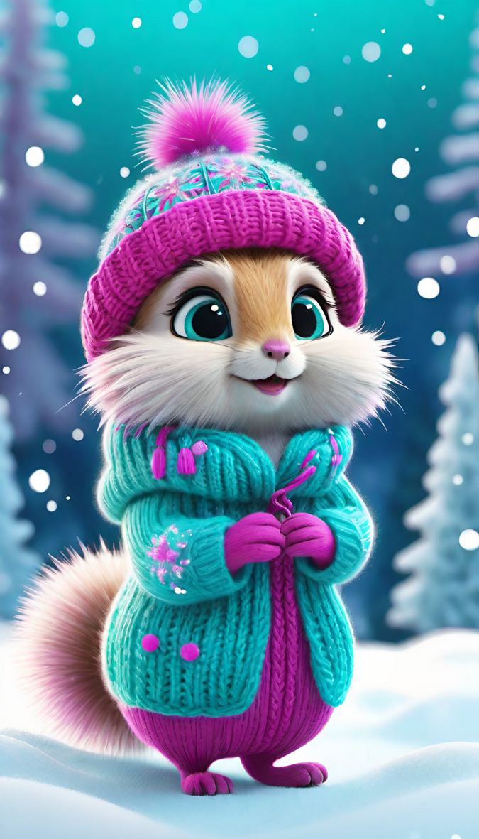 Cute Little Smilling Squirels with Winter Clothings 