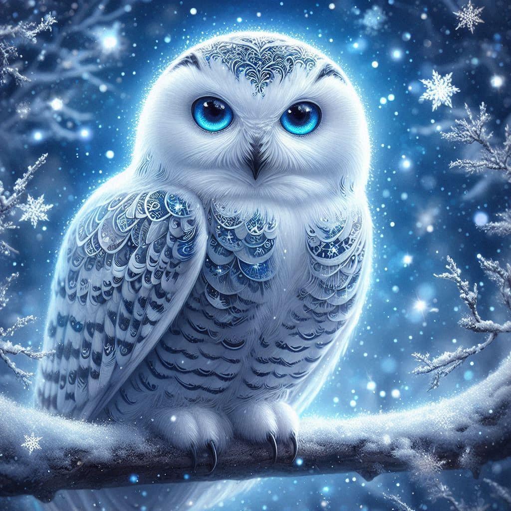 Dazzling Owl in Icy Night