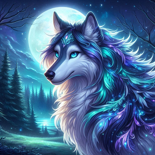 Dazzling Wolf in Starry Night 