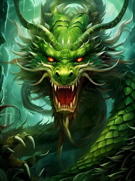 Detailed Close-Up of a Green Dragon