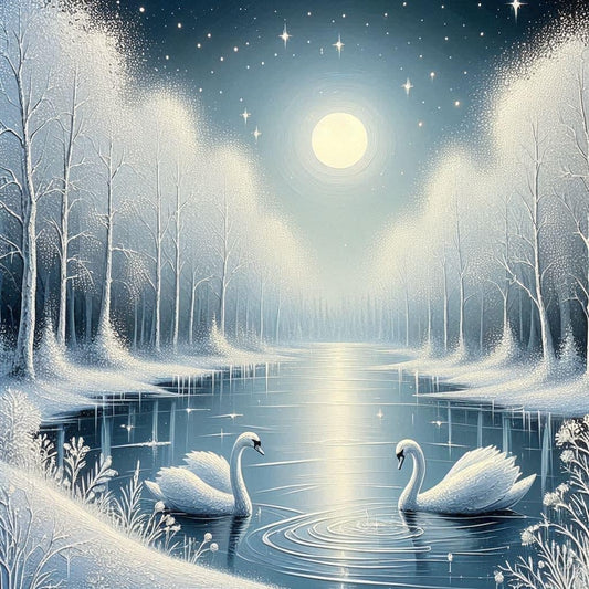 White Forest with  Serene Swan Lake