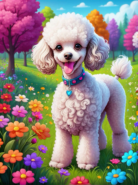 Endearing Poodle in Flowers 