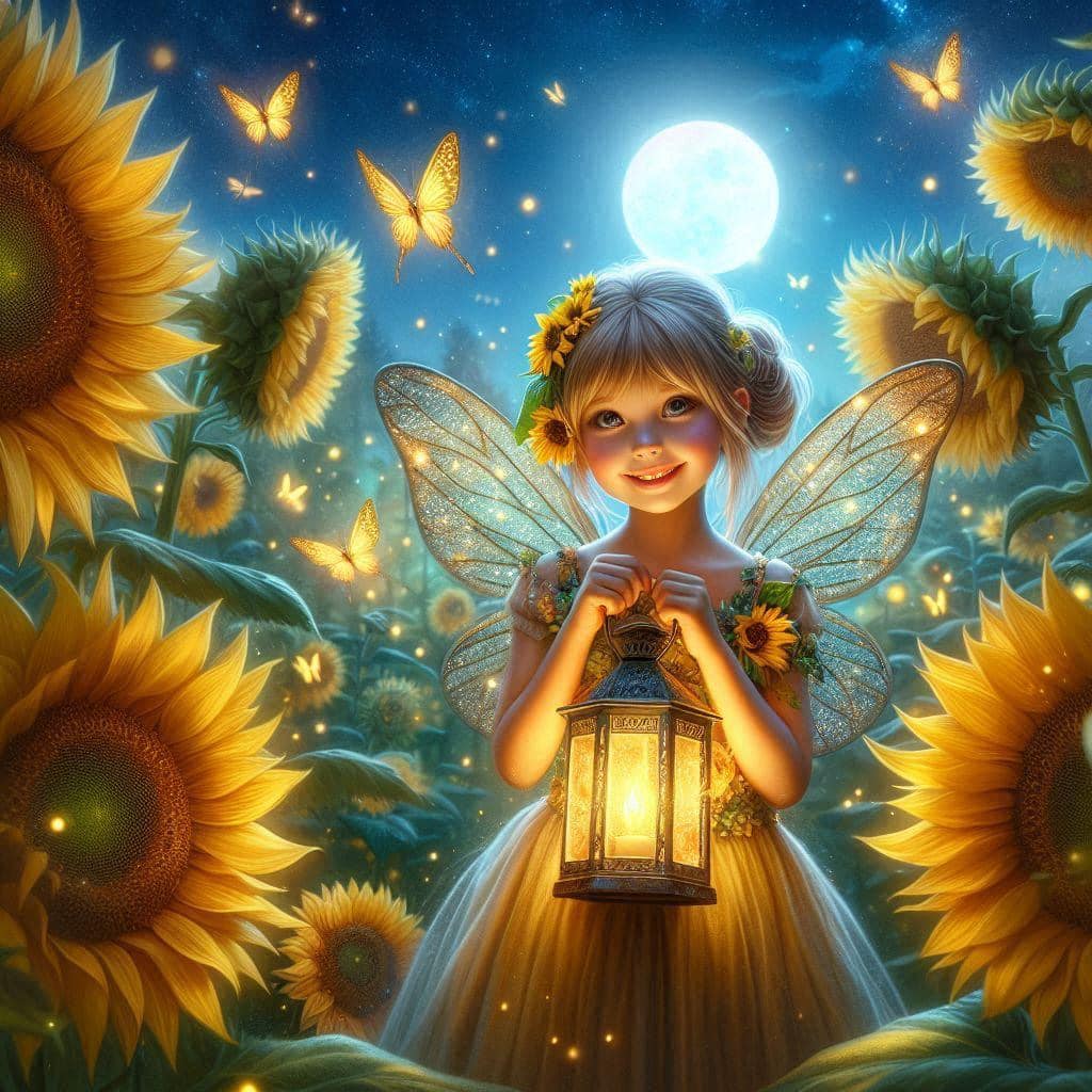 Fairy Among the Sunflowers 