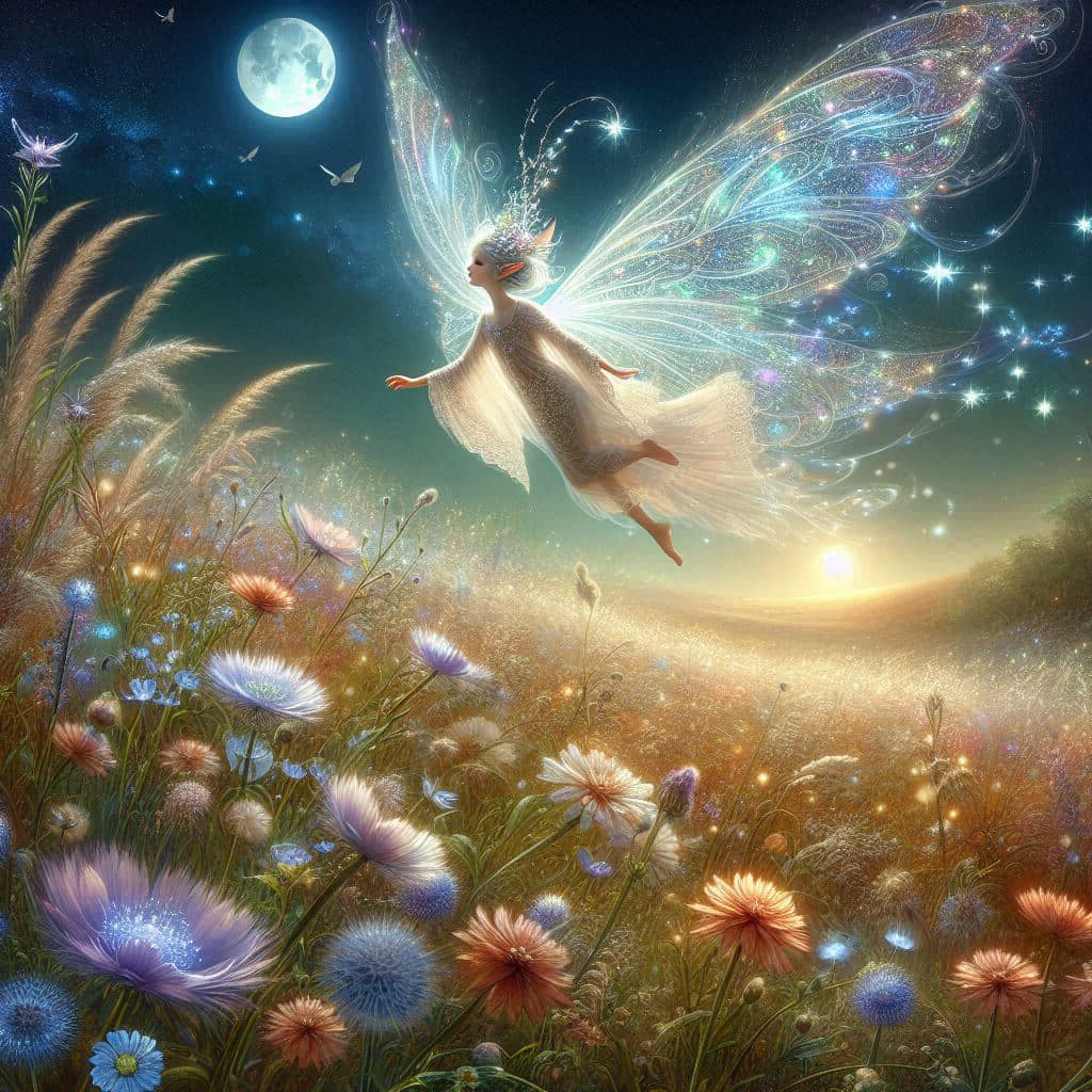 Fairy in the Colorful Flower Meadow