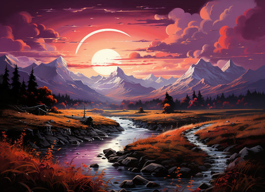 Forest River at Sunset - Diamond Painting
