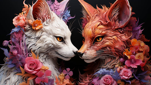 Foxes in Flowers Painting with Diamond