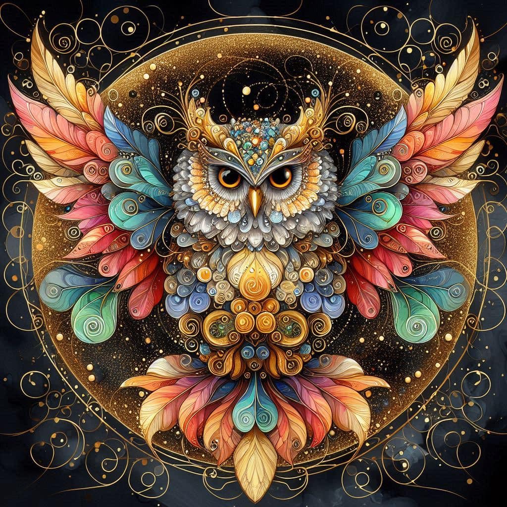 Fractal Owl With Colorfull Feathers