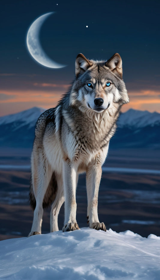 Gray Wolf with Piercing Blue Eyes