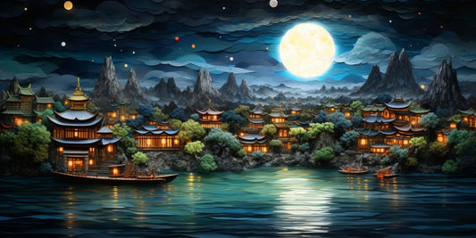 Lake Side View with Moon Diamond Painting