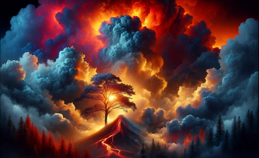 Lava Mountain Beneath Shining Clouds