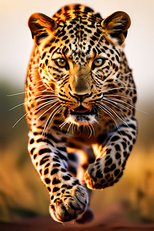 Leopard Running in an Open Field