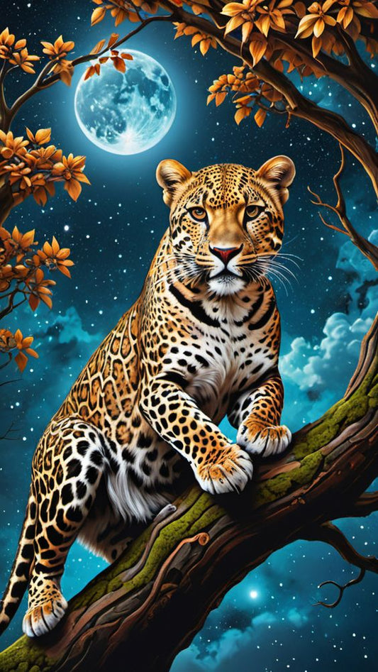 Leopard on Tree in Fullmoon Night