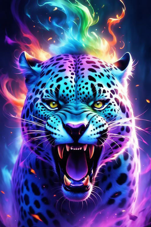 Leopard with Glowing Bright Neon Lights 