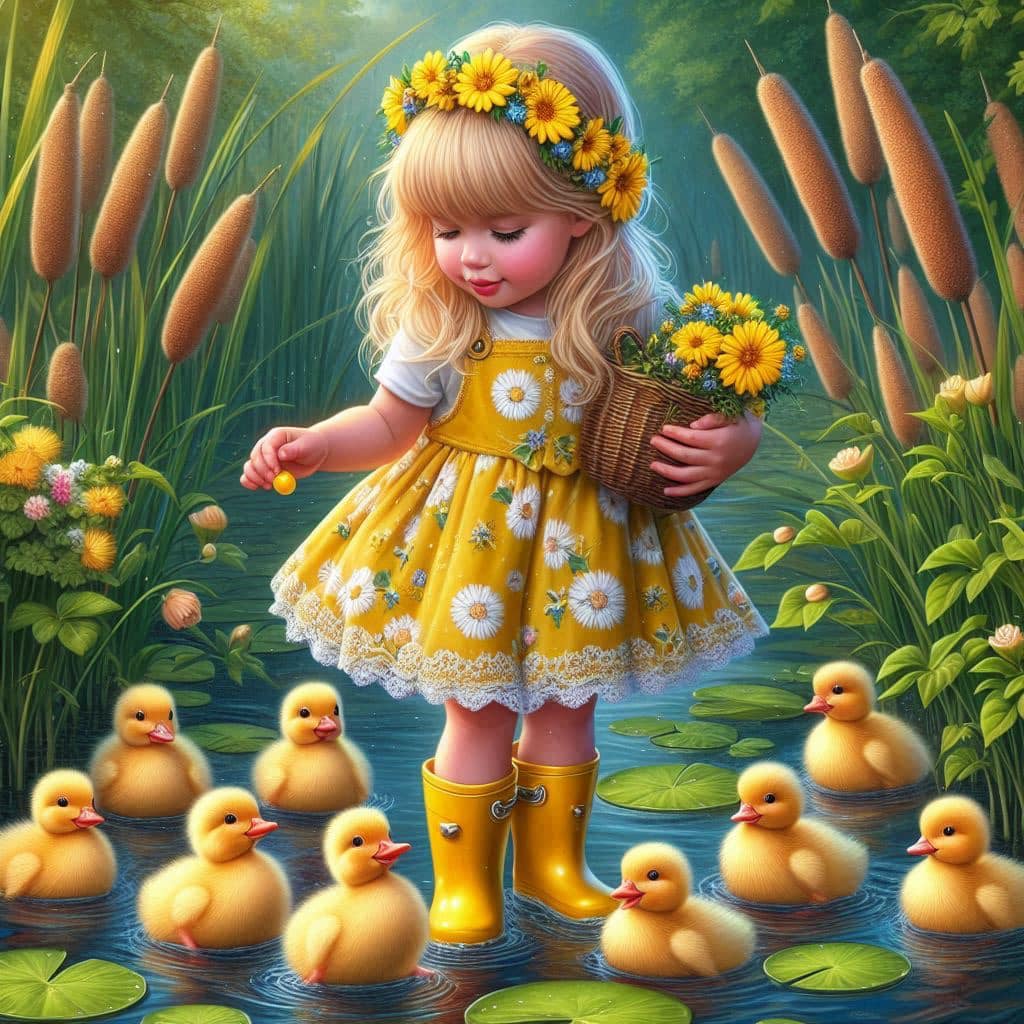 Little Girl & Ducklings