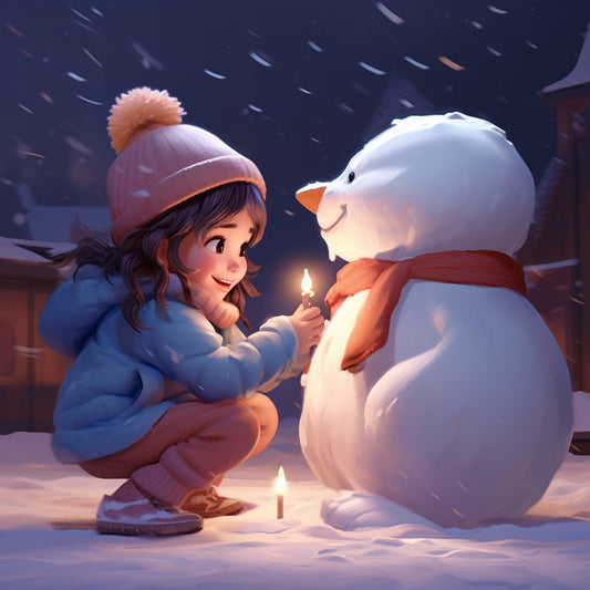 Girl playing with Snow Man by Diamond Painting