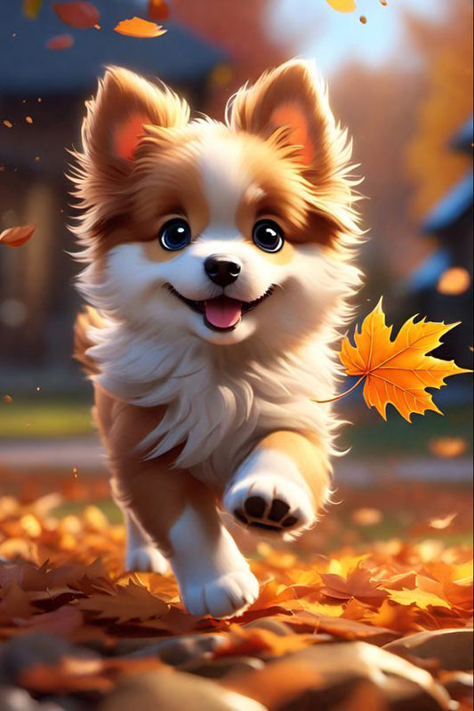 Little Puppy Enjoying in Autumn