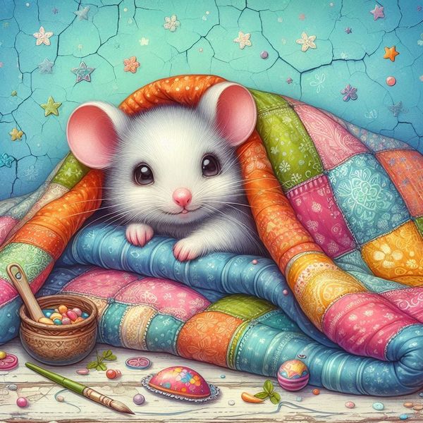 Mice in Bed with Quilts