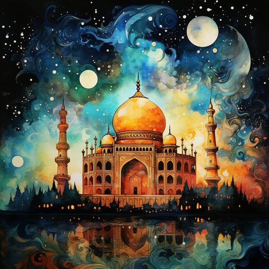Mosque in a starry night Painting by Diamond