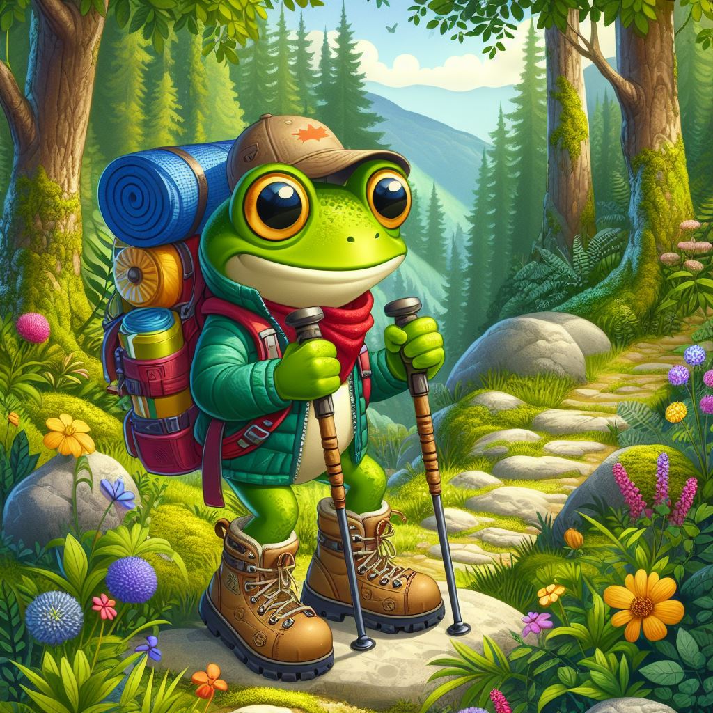 Mr. Frog on a Hiking Expedition