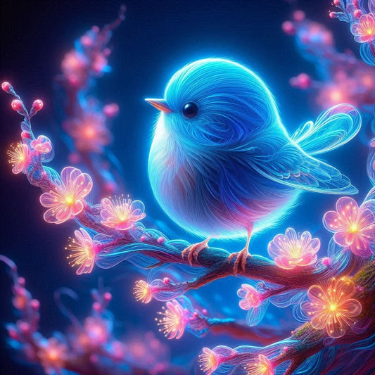 Neon Blue Tiny Tweet With Shining Flowers