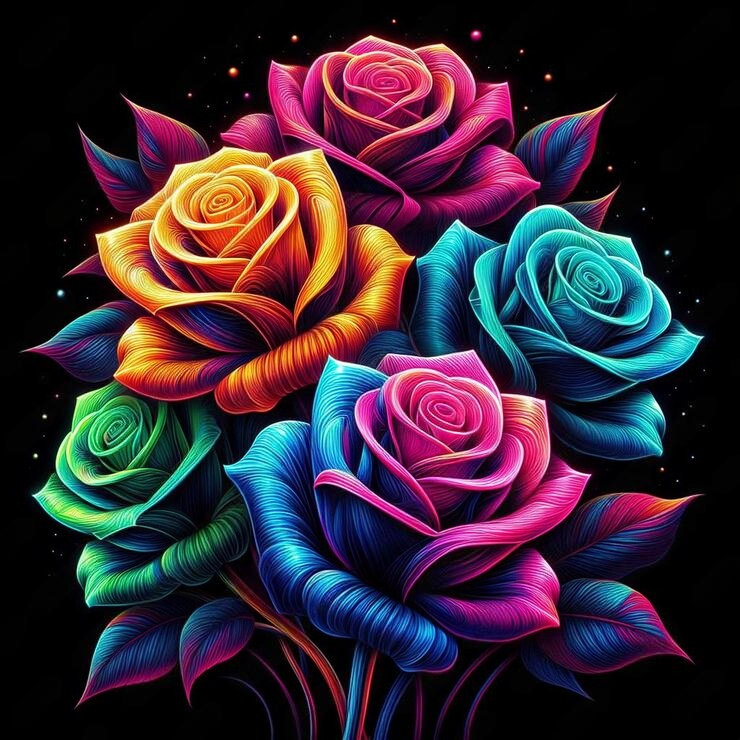 Neon Colored Roses Flowers – All Diamond Painting